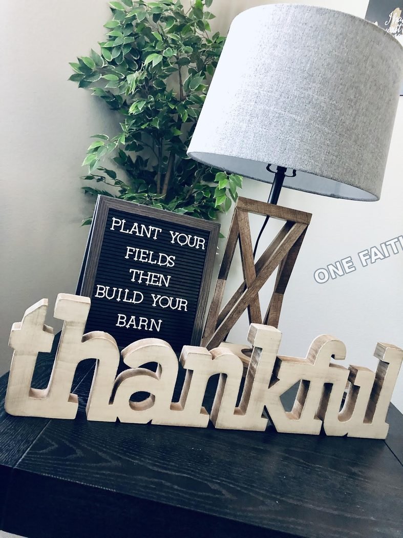 A home display with a message of gratitude.